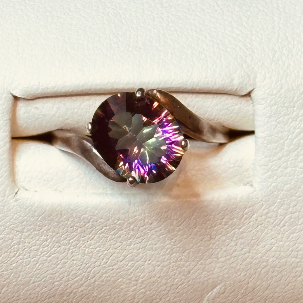 925 Sterling Silver Mystic Topaz Offset Oval Bypass Ring - Picture 6 of 14